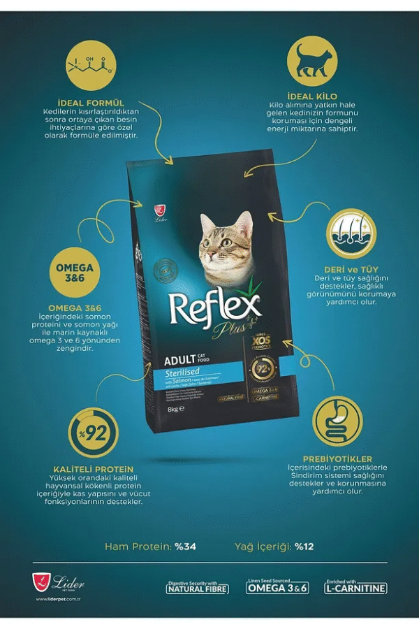 Reflex Plus Somonlu Kısırlaştırılmış Yetişkin Kedi Maması 8kg - Görsel 2