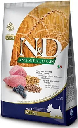 N&D Nd Ancestral Grain Mini Kopek Dusuk Tahilli Kuzu Etli Yaban Mersini Kucuk Irk Mamasi 7kg